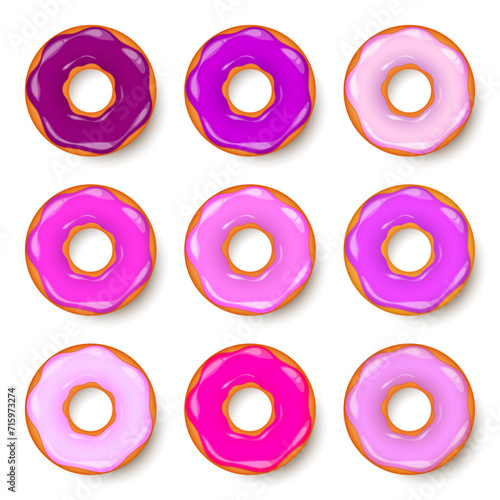 Donut, begel with cream. Cookies,cookie cake set. Sweet dessert with sugar and caramel. Tasty breakfast cooking. Cafateria food, snack. Coffee shop.Vector illustration. photo