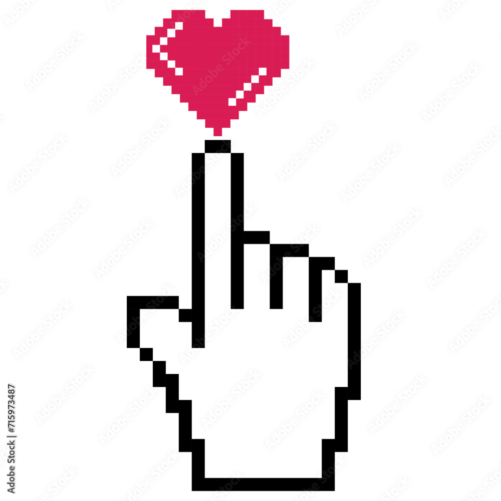 Pressing heart button with hand. Pixel for internet and website concepts and Valentine's Day design. Pressing heart button with hand. Pixel for internet and website concepts and Valentine's Day design.