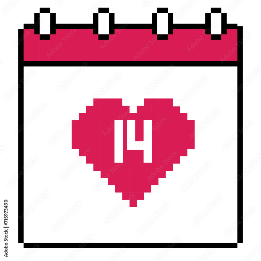 Obraz premium Vector illustration pixel calendar heart date 14.