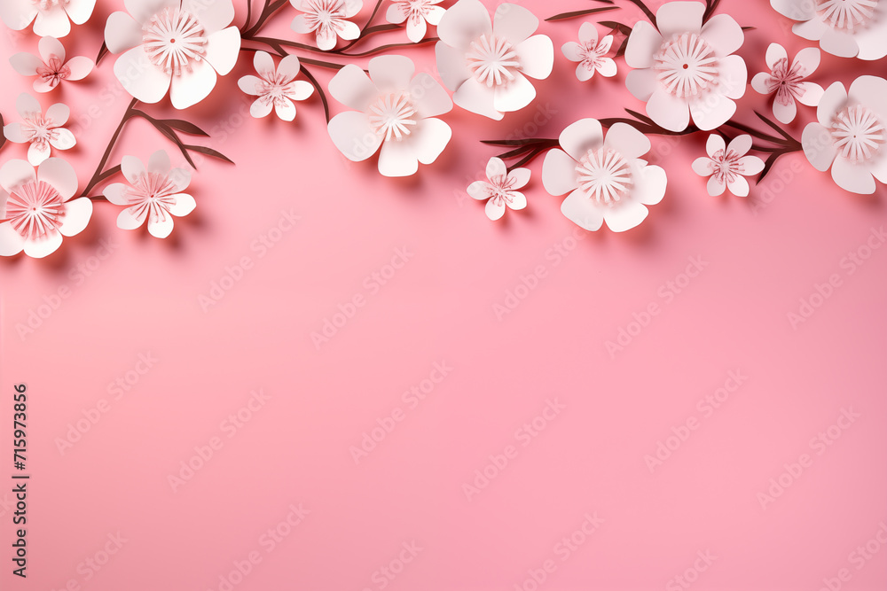 Beautiful spring, Mothers Day or Womens Day background or banner. Delicate paper flowers with copy space.