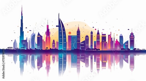 Dubai city skyline - towers and landmarks cityscape in liner style, vector © Zahid