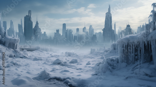 Icebound Metropolis: A Vision of Urban Permafrost in Silent Stillness photo