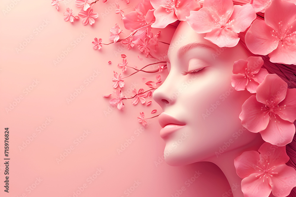 Abstract pink background illustration of silhouette of girls for the holiday of International Women's Day and Mother's Day.