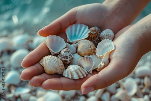 Woman's hand holding seashells