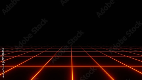 3d retro neon red orange abstract background with laser lines. Synthwave grid videogame style. Vj futuristic sci-fi 80s 90s y2k wireframe net. Disco music template