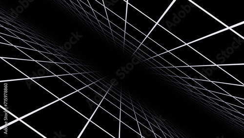 3d retro futuristic black and white abstract background. Wireframe neon laser swirl grid lines with stars. Retroway synthwave videogame sci-fi.  Disco music template photo