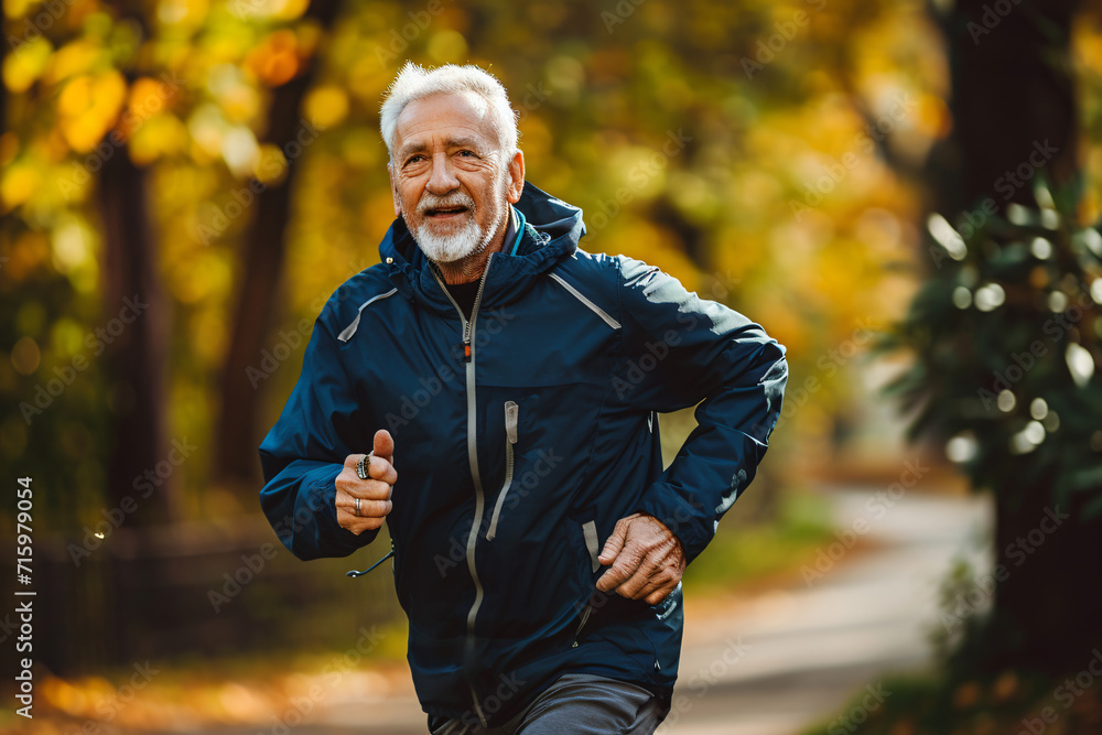 Senior Man Running for a Healthy, Longevity-Focused Lifestyle - Generative AI. Senior Man Running for a Healthy, Longevity-Focused Lifestyle - Generative AI.