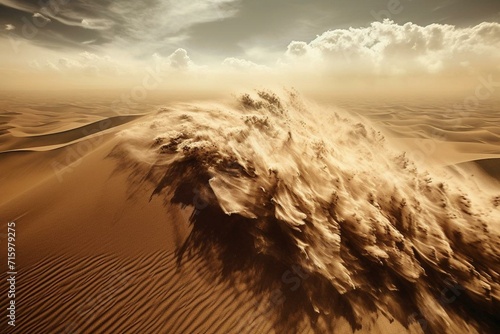 Intense close-up of a sandstorm, featuring swirling clouds and debris. Generative AI