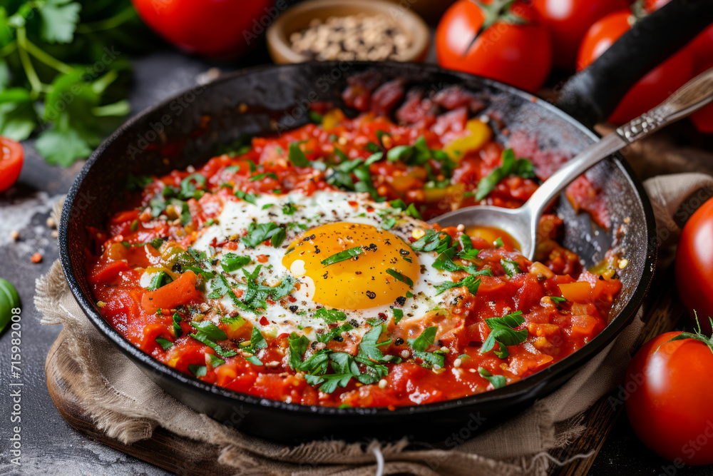 a skillet full of tomato sauce and egg stir fry a skillet full of tomato sauce and egg stir fry