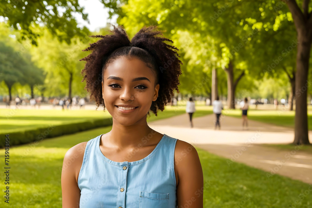 Smiling young African American teen girl in a park Smiling young African American teen girl in a park
