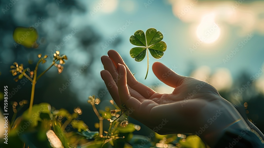 Catch your luck, find a lucky four leaf clover, be lucky human Catch your luck, find a lucky four leaf clover, be lucky human