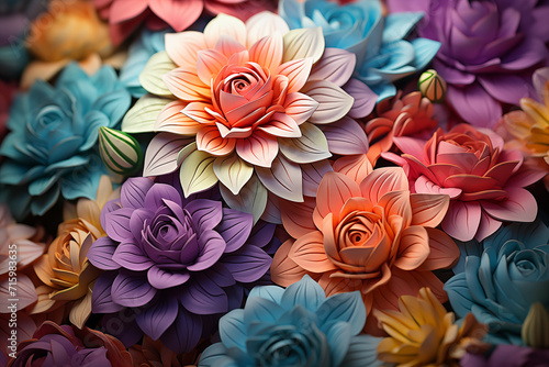 Colorful paper flowers texture background. Colorful paper flowers background. © ako-photography