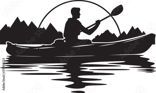 Watersport Wanderer Black Logo for the Kayak Adventurer Cascade Voyager Iconic Design of a Man Kayaking in Stylish Black