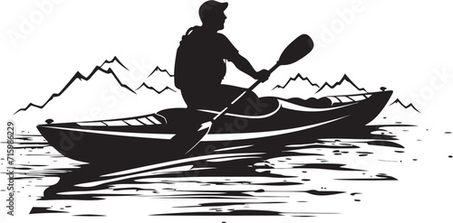 Aquatic Adventure Iconic Logo Showcasing a Man Kayaking with Style Navigational Nirvana Black Icon for the Kayaker Seeking Tranquility