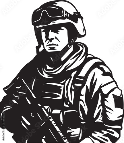 Urban Warfare Enforcer Vector Illustration of a Soldier with a Gun in a City Setting Precision Sniper Black Icon Illustrating a Military Marksman Aiming with Precision