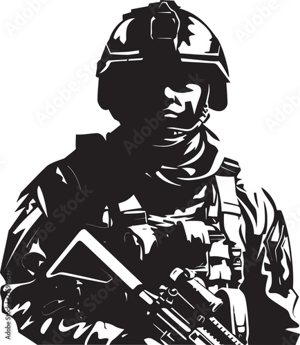Lethal Enforcer Stylish Black Emblem Illustrating the Vigilance of a Soldier Shadow Marksman Iconic Design of a Military Professional Aiming with Precision
