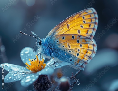 Gracefully perched on a vibrant flower, a colorful lycaena butterfly enchants with its delicate wings and vital role as a pollinator in the great outdoors photo