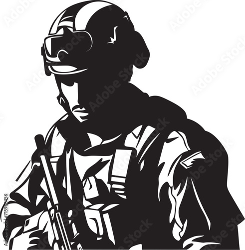 Urban Warfare Enforcer Vector Illustration of a Soldier with a Gun in a City Setting Precision Sniper Black Icon Illustrating a Military Marksman Aiming with Precision