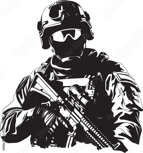 Lethal Enforcer Stylish Black Emblem Illustrating the Vigilance of a Soldier Shadow Marksman Iconic Design of a Military Professional Aiming with Precision
