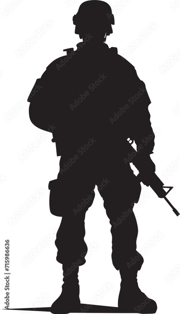 Lethal Protector Black Logo Illustrating the Vigilance of a Armed Forces Member Spec Ops Sentinel Vector Icon Design Depicting a Special Operations Soldier with a Gun