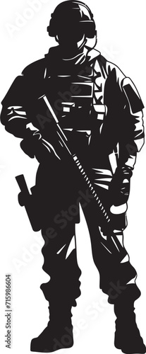 Tactical Sniper Stylish Vector Emblem of a Military Marksman with a Gun Shadow Enforcer Iconic Design Featuring a Military Man with Gun in Bold Black