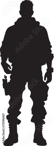 Shadow Enforcer Iconic Design Featuring a Military Man with Gun in Bold Black Spec Ops Sentinel Sleek Black Logo Illustrating a Special Operations Soldier with a Gun