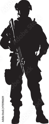 Gunmetal Sniper Sleek Vector Emblem of a Military Marksman with a Gun Commando Enforcer Iconic Design of a Soldier with a Gun in Bold Black