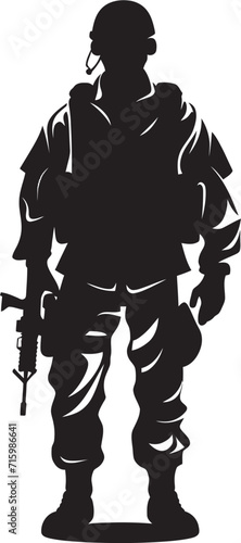 Commando Enforcer Iconic Design of a Soldier with a Gun in Bold Black Lethal Sentinel Black Logo Depicting the Vigilance of a Military Professional