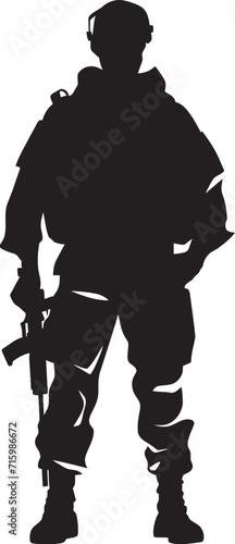 Stealth Enforcer Insignia Iconic Design Featuring a Military Professional Aiming with Precision Lethal Protector Black Logo Illustrating the Vigilance of an Armed Forces Member