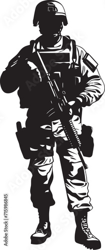 Urban Warfare Rifleman Stylish Vector Icon of a Soldier with a Gun in a City Setting Night Ops Enforcer Iconic Design Featuring a Soldier with a Gun in Stealthy Black