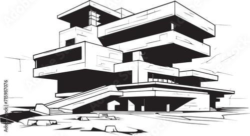 Urban Zenith Bold Black Icons Unveil the Peak of Modern Building Design Chromatic Contours Vector Icons Showcase the Intricacies of Modern Architecture in Bold Black