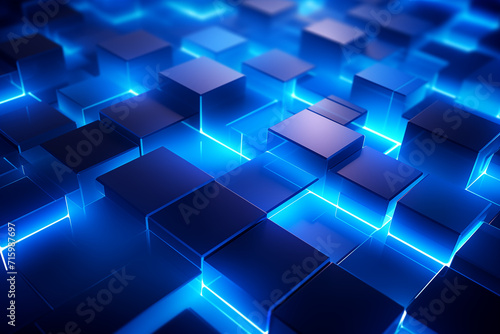 Abstract background with glowing blue cubes, technical appearance