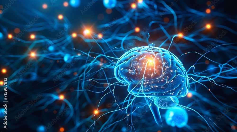 Brain with neural links and lights Brain with neural links and lights