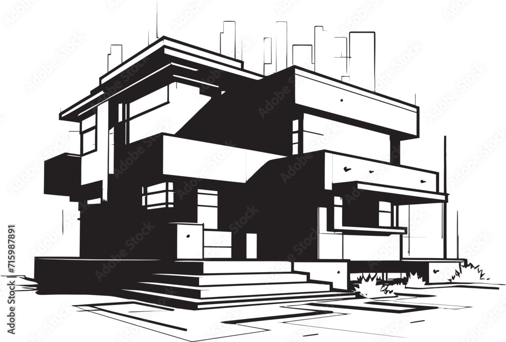 Urban Zenith Unveiled Bold Black Icons Define the Pinnacle of Modern Building Design Chromatic Contours Harmony Vector Icons Capture the Intricacies of Modern Architecture in Bold Black