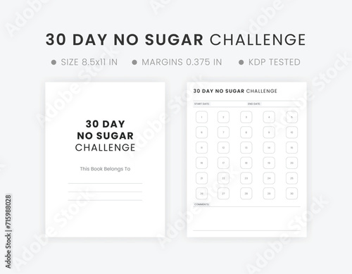 30-Day No Sugar Challenge Printable Template Healthy Habit Tracker Goal Planner