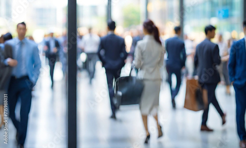 group of people walking in airport, abstract motion blur image of business people crowd walking at corporate office in city downtown, blurred background, business center concept, Cinematic color tone