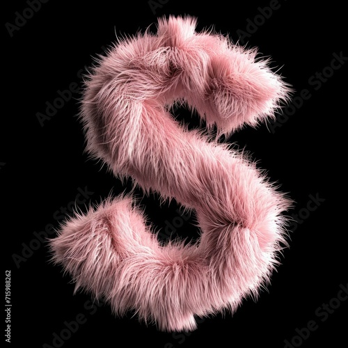 Rose Fur Dollar Sign isolated on Black Background. Photorealistic Buck Sign on Black backdrop. Square Illustration. Ai Generated Finance and Currency 3D Symbol.
