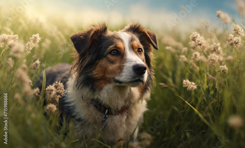 german shepherd dog, Beautiful dog walking in the grass. Perfect composition, beautiful detailed , 8k photography, photorealistic © Евгения Жигалкина