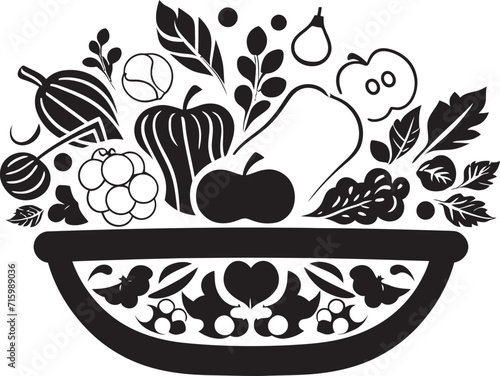 Flavorful Wellness Chic Black Icons Capture the Flavorful Nutritional Goodness of a Fruit Basket in a Stylish Vector Nourishing Symphony Unveiled Iconic Black Emblems Illuminate the Harmonious Blend 