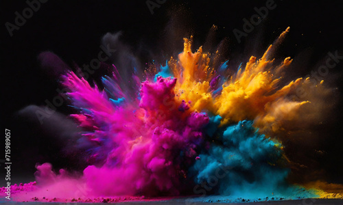  and yellow splashes  Rainbow splash of paint  Explosion of Dust Paints   happy holi indian concept. powder explosion wide panorama banner background peace rgb beautiful party concept