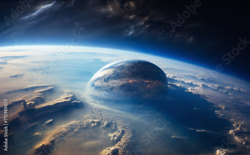 earth and moon, Near Space photography - 20km above ground . real photo. Website, application, game template. Computer, laptop wallpaper, backdrop. Design for landing, AI generated, artificial   photo