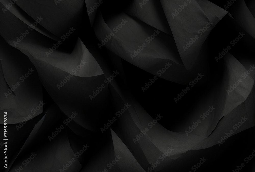 Obraz premium black satin fabric. Realistic crumpled paper texture, black. Dark colors, Website, application, game template. Computer, laptop wallpaper, backdrop. Design for landing, AI generated,