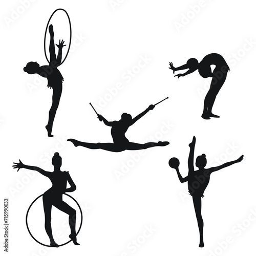 Set of silhouettes of gymnasts. Sport artistic gymnastics. Sports queen. Isolated vector