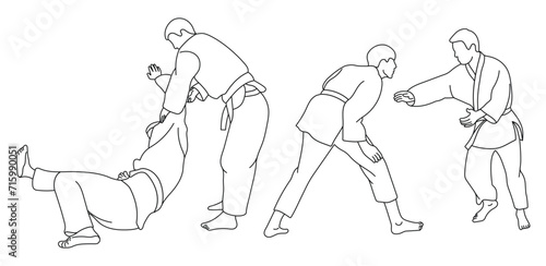 Line sketch of sportive judoka fighter. Judoist, judoka, athlete, duel, fight, judo, isolated vector