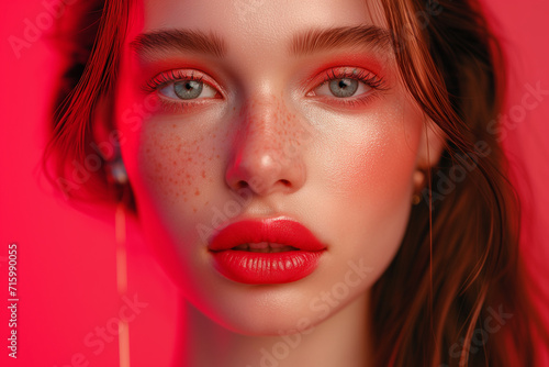 Wallpaper Mural High fashion model lips and face woman in colorful bright n blue and purple lights, posing in studio, beautiful girl, glowing makeup, colorful makeup. Bright Makeup Torontodigital.ca