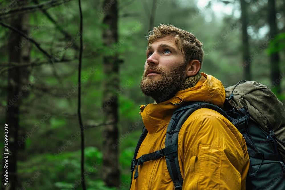 Contemplative traveler amidst the serenity of the forest. Contemplative traveler amidst the serenity of the forest.