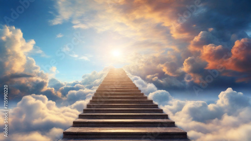 stairway to heaven, steps going Up To Heaven Sky Toward The Light., reality . Perfect composition, beautiful detailed , 8k photography, photorealistic , soft natural perfect light