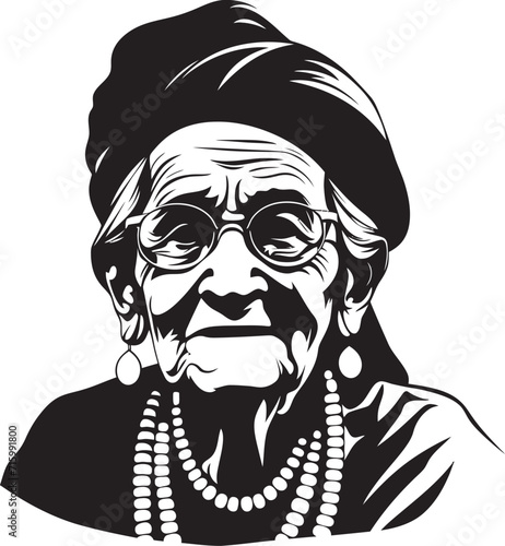 Aged Serenity Vintage Woman in Monochrome Elegant Elderly Monochromatic Grandma Icon