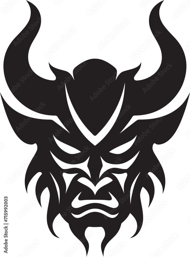 Elegant Oni Head Stylish Black Vector Emblem for Modern Branding Shadowed Oni Mask Sleek Black Icon Illustration