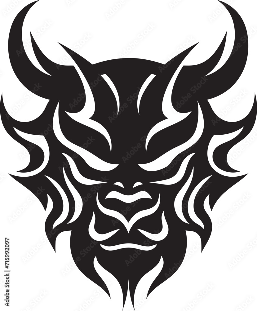 Elegant Oni Mask Sleek Black Icon with Contemporary Flair Mysterious Oni Head Intricate Vector Illustration in Noir